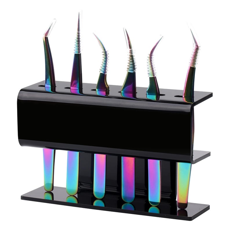 GEMERRY Lash Extension Supplies GEMERRY Tweezer Holder Tweezer Stand for Eyelash Extension Supplies Accessories Tools Acrylic Display Storage 6 Pcs Tweezers Shelf Holder (Black) - Image 2